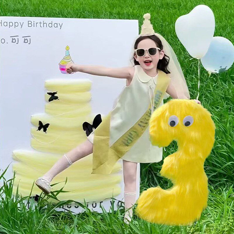 生日场景布置毛绒数字kt板网纱蛋糕定制牌男女周岁拍照装饰背景板