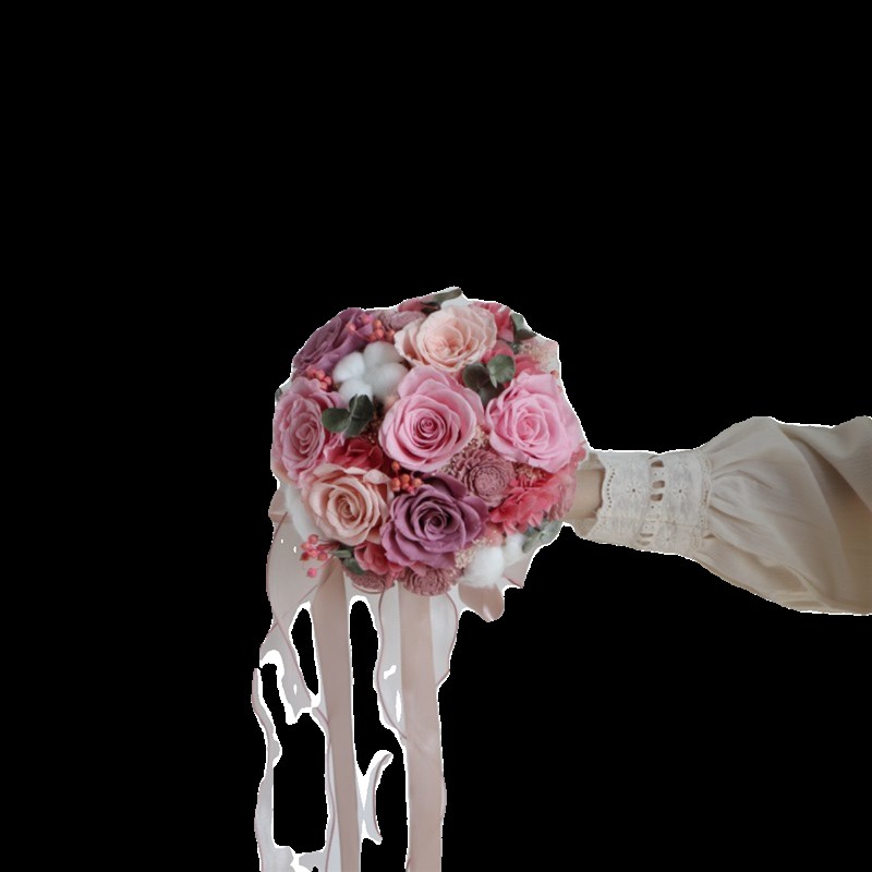 粉色系永生花玫瑰干花新娘手捧花领证接亲订婚求婚告白客厅装饰花