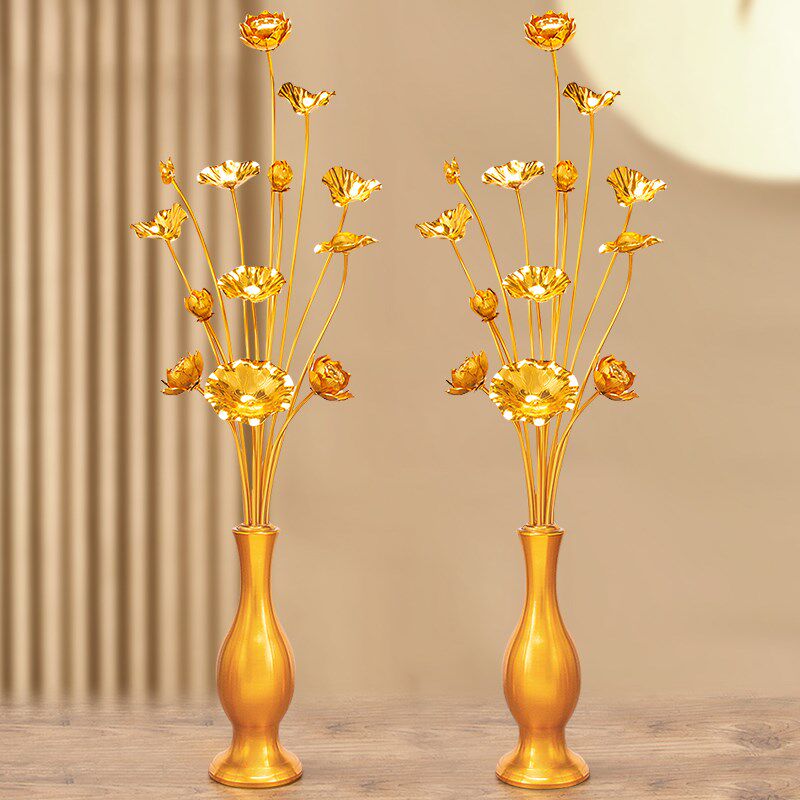鎏金仿真荷花花瓶莲花花束金色佛堂供花假花佛堂装饰家用佛具用品