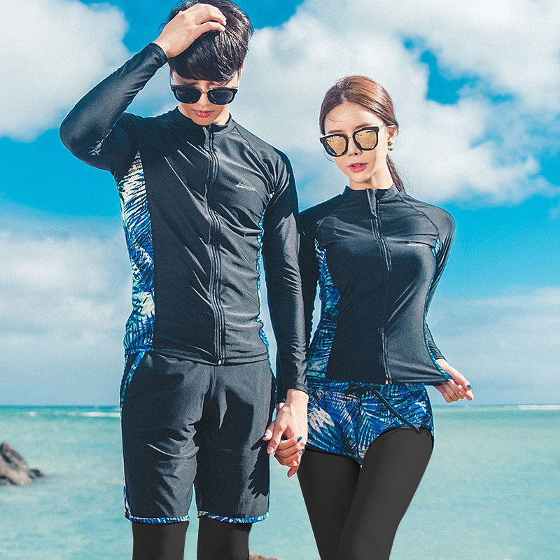 韩国情侣潜水服女分体遮肚显瘦套装长袖冲浪服男水母衣泡温泉泳装