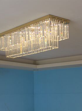 金色双层轻奢长方形客厅餐厅吸顶水晶灯进门入户过道走廊LED吊灯
