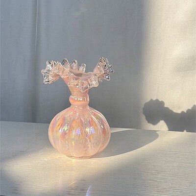 粉色珠光芬顿造型花瓶手工花瓶家居好物客厅摆件卧室摆件桌面花瓶