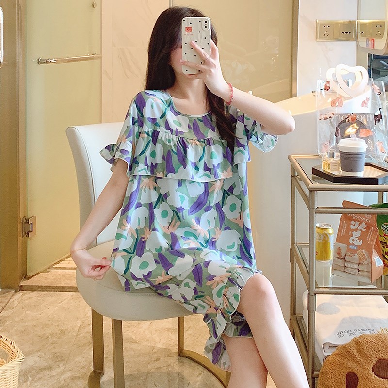 防凸点夏天薄款女士棉绸睡衣清新甜美家居服女绵绸夏季可外穿套装