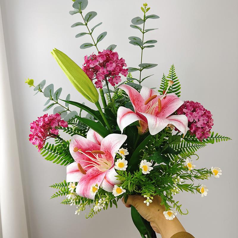 仿真花ins装饰花束手感百合客厅餐桌摆花艺摆放假花插花绢花摆件