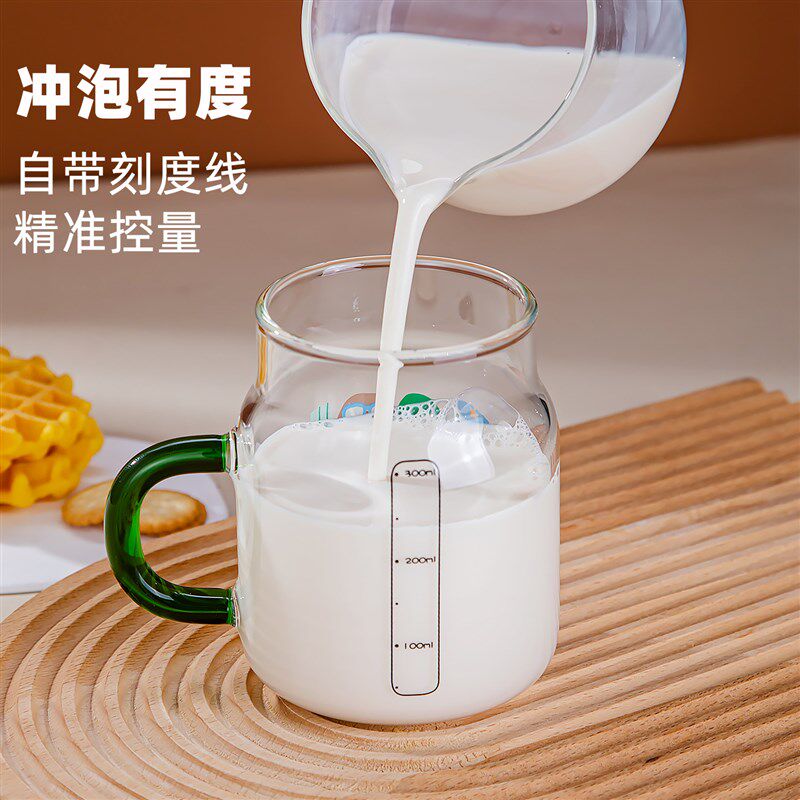 儿童牛奶杯3岁以上带刻度玻璃杯微波炉可加热喝水杯吸管杯冲奶粉