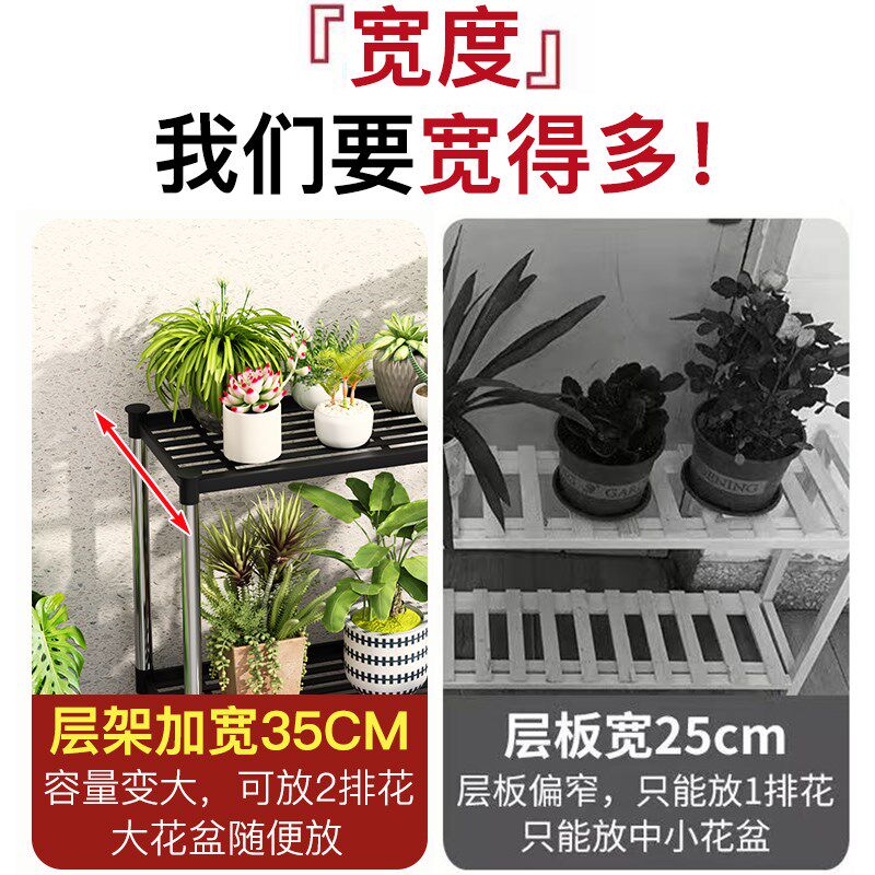 不锈钢花架子阳台户外带轮可移动置物架落地式多层多肉花盆架室内