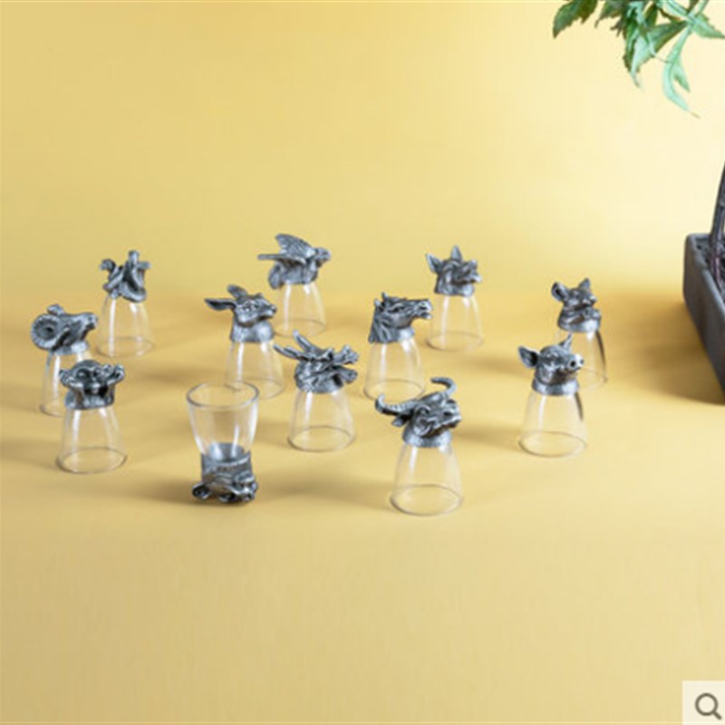 十二生肖酒具罗比罗丹酒具五件套锡器水晶酒具
