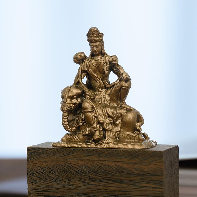 简修行白象普贤王如来文殊普贤佛像坐像黄铜像雕像精致迷你随身佛