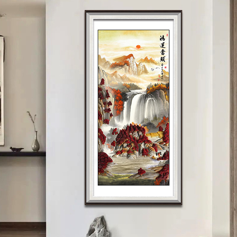新款客厅入户玄关走廊装饰画背景壁灯高级立体大气玉雕画灯光挂画