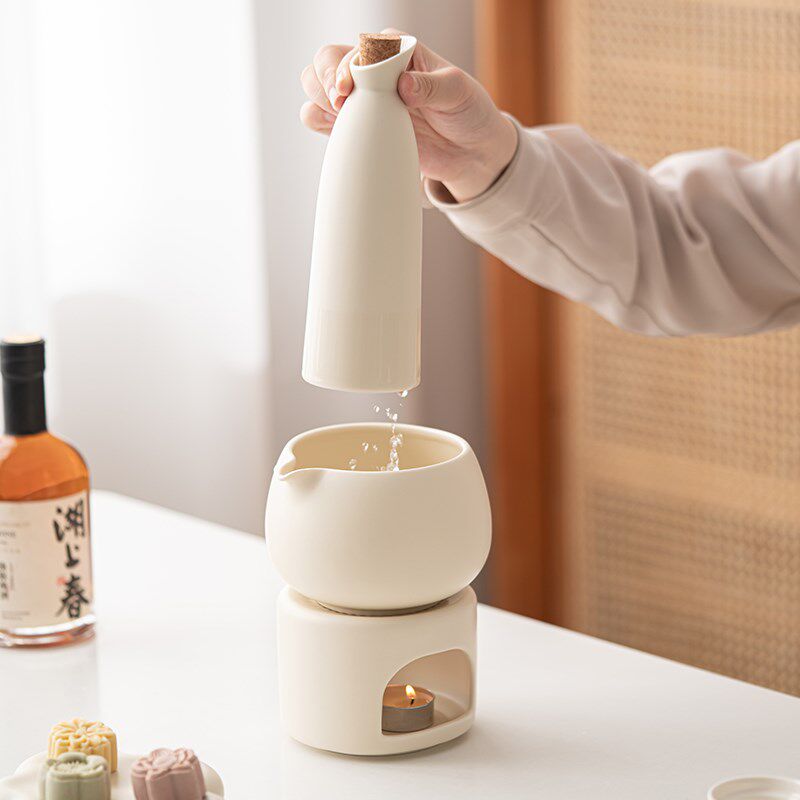 记今朝《奶油风》日式陶瓷蜡烛温酒器清酒黄酒家用白酒暖酒蛊酒具
