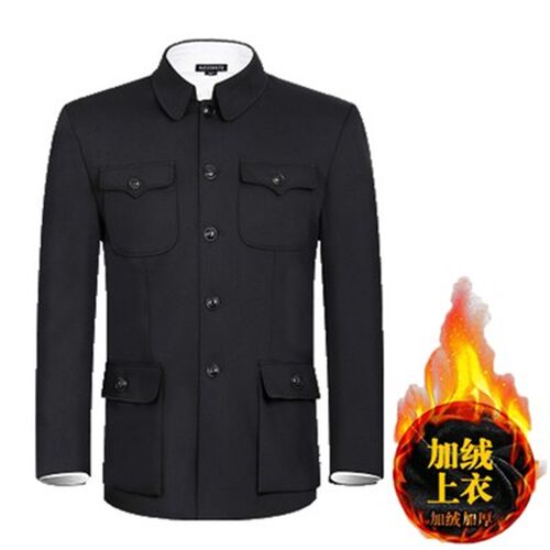 中老年中山装男上衣春秋中山服秋冬老年人外套秋冬黑色老人爸爸装