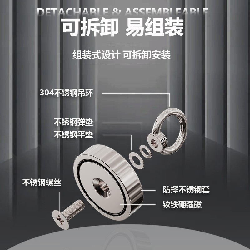 强力磁铁高强度吸铁石圆形强磁力打捞磁铁强磁钕铷铁硼吸盘固定器
