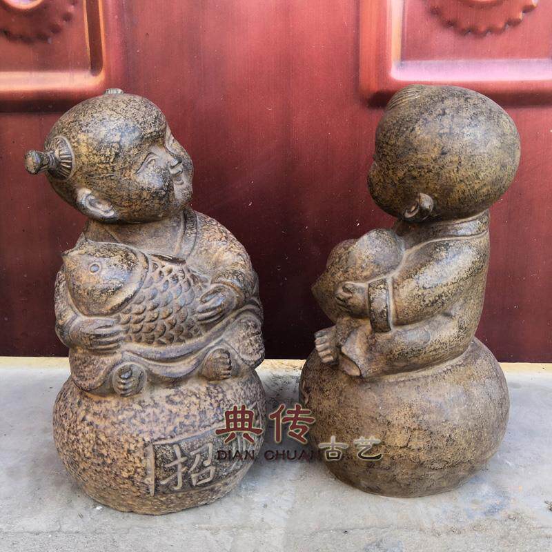 仿古石雕童子小娃娃青石男女做旧个性家居创意装饰工艺品人物摆件