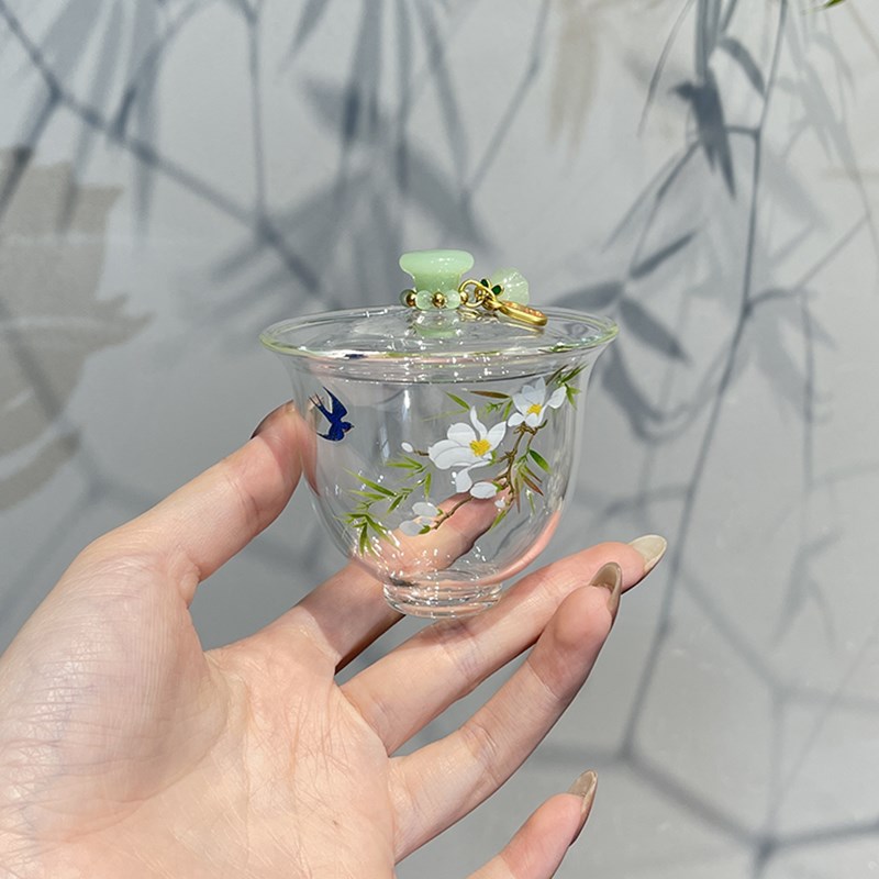 惊蛰 夏日小清新高硼硅春暖花开盖碗套组不烫手泡茶碗喝茶杯套装