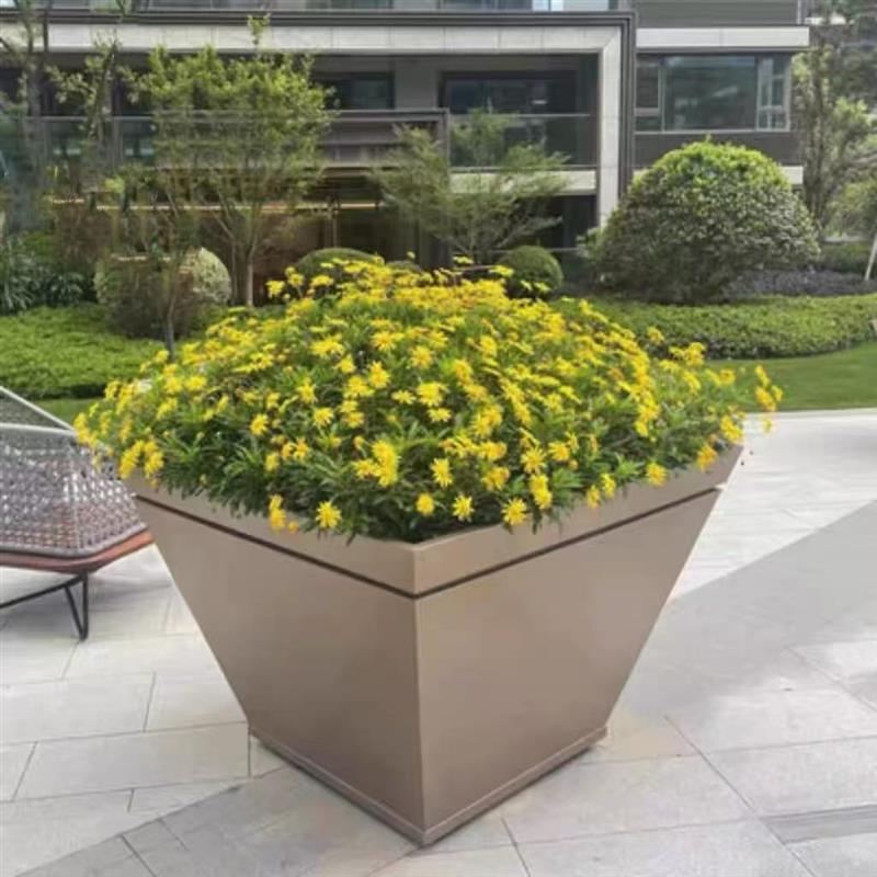 不锈钢花箱圆底碗状花箱电镀烤漆双色花盆种植槽大型移动树池花坛