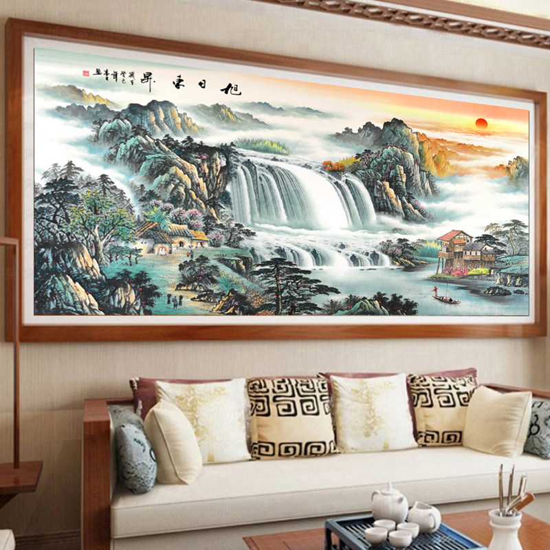 绒布钻石画满钻2024新款客厅5d贴钻十字绣中国风钻石绣旭日东升