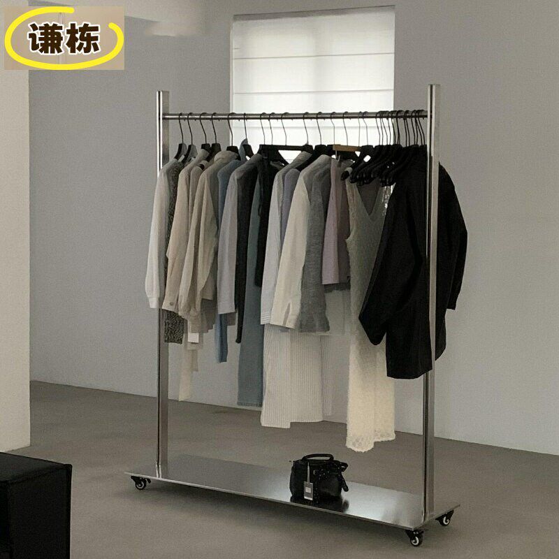 服装店展示架封釉无指纹不锈钢男装落地架工业风女装挂衣架钢板架