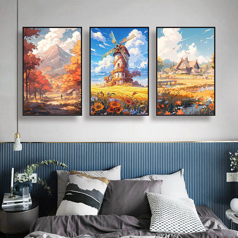 动漫风景装饰画宫崎骏客厅沙发背景墙挂画唯美治愈卧室床头墙壁画