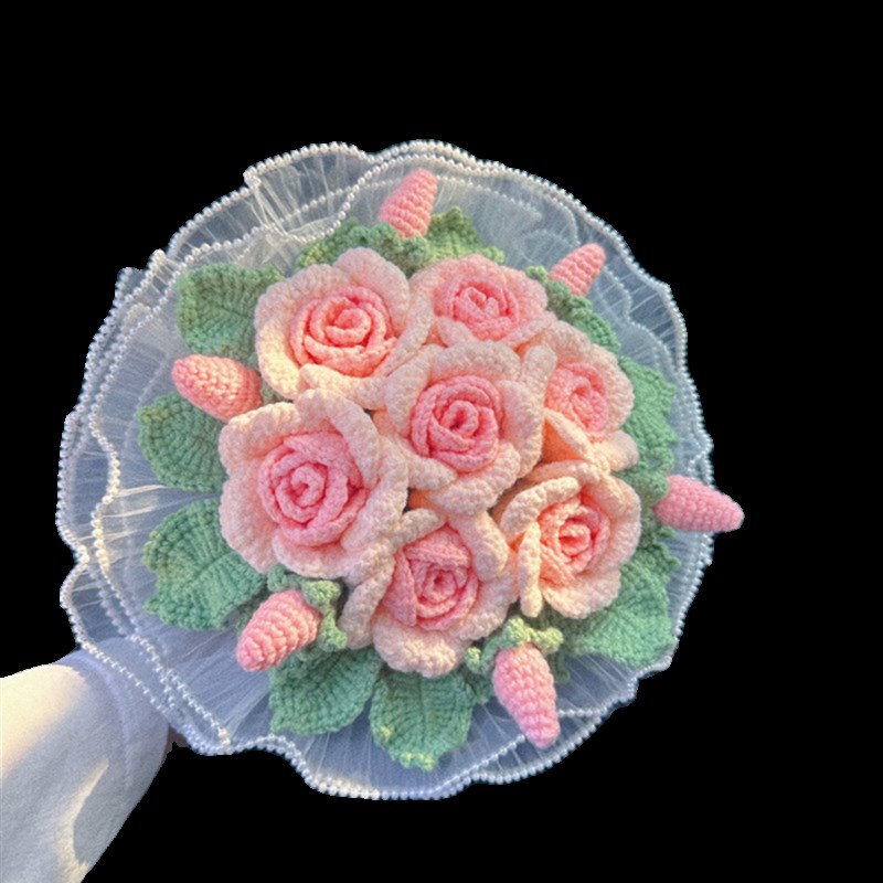 手工编织新娘手捧花结婚领证高级花束毛线diy自制送闺蜜结婚礼物