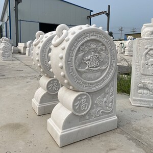 石鼓门墩抱鼓石一对汉白玉麒麟貔貅门墩庭院别墅石头大象石雕摆件