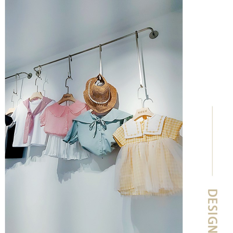 服装展示架上墙式网红挂衣架女装店壁挂上墙架不锈钢拉丝银色正挂