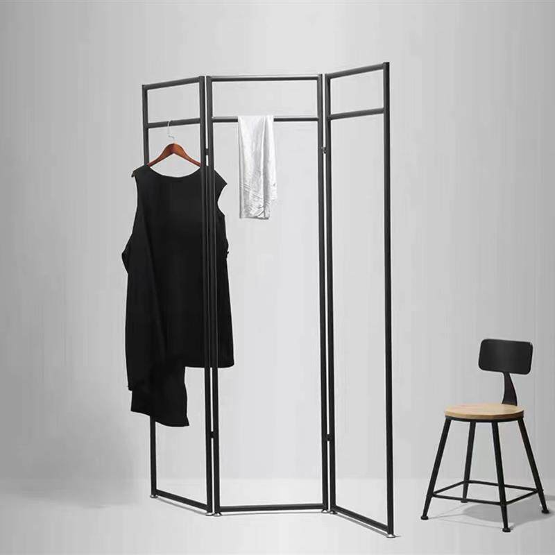 服装店展示架落地式中岛架屏风服装架折叠高档金色男女装橱窗货架