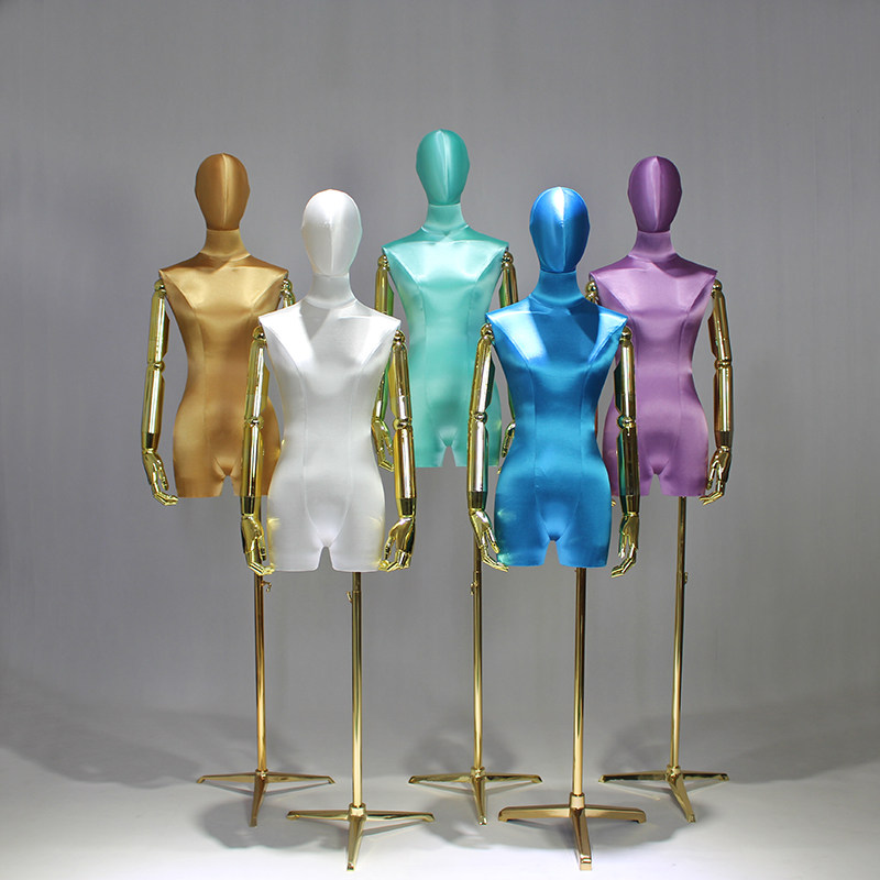 服装店模特道具女半身高端丝绸缎金色手臂婚纱展示架橱窗展示人台