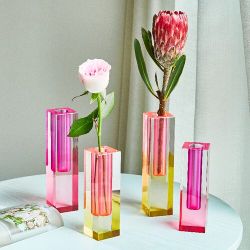 轻奢亚克力方柱花瓶彩色磨砂水晶摆件客厅餐厅花器插花水培简约