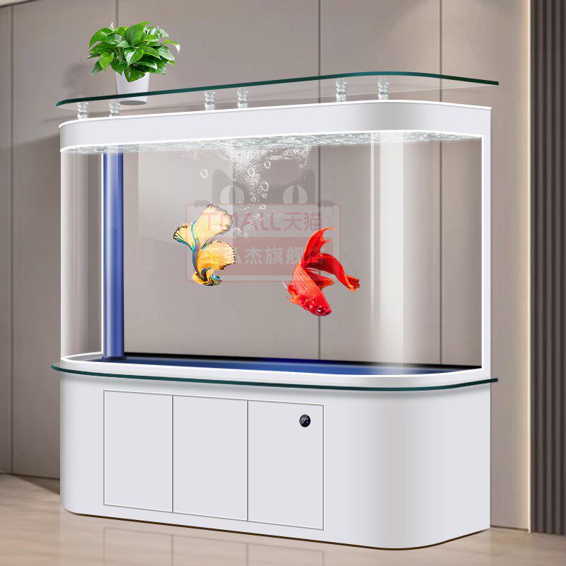鱼缸客厅中大型家用靠墙圆弧形水族箱免换水底过滤智能落地生态