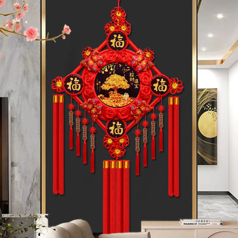 桃木中国结挂饰高档客厅大福字玄关门上乔迁喜庆新年新款过年装饰