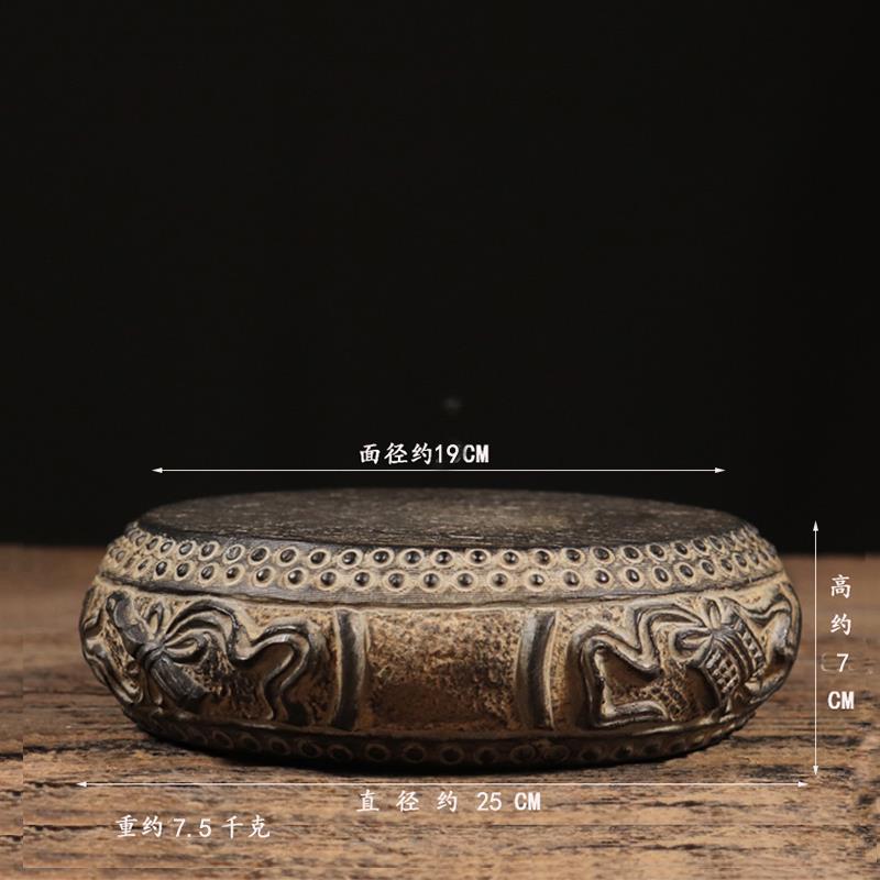 仿古石雕天然青石琴棋书画石鼓茶垫壶座中式复古摆件文玩收藏包邮