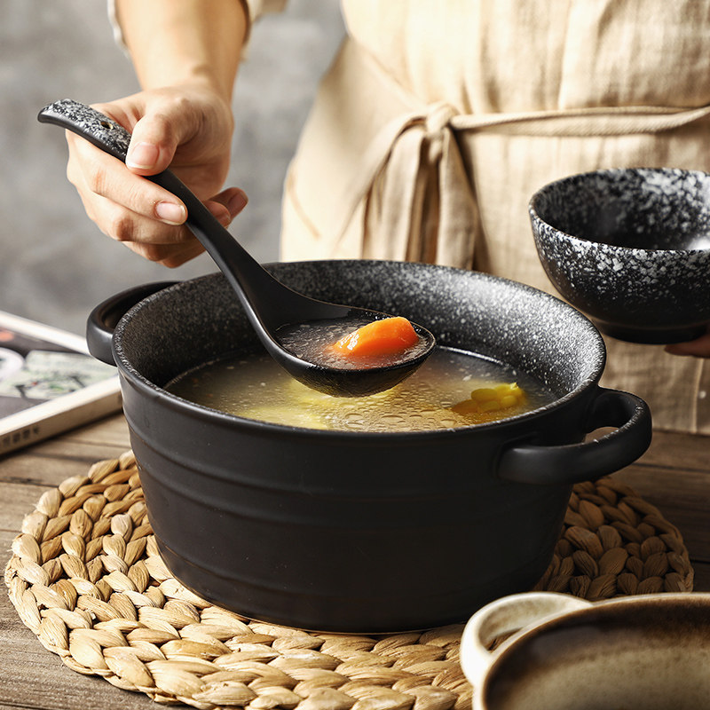 日式陶瓷碗拉面碗装菜碗餐具吃面大碗家用大码碗双耳汤碗大号创意