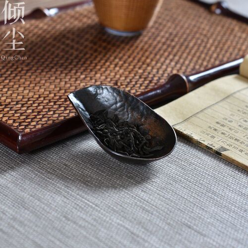 手工捶打 紫铜茶则 简约小巧款茶荷 复古家用茶铲茶道六君子零配