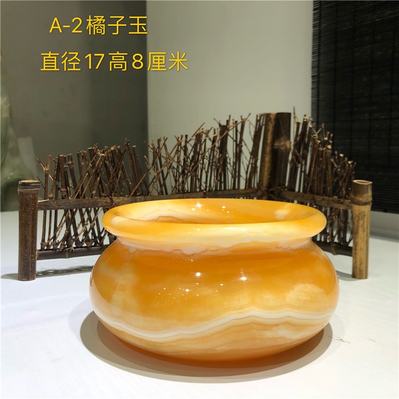 玉石聚宝盆风水招财摆件 书房客厅装饰品 金鱼缸养花盆景桌面摆件