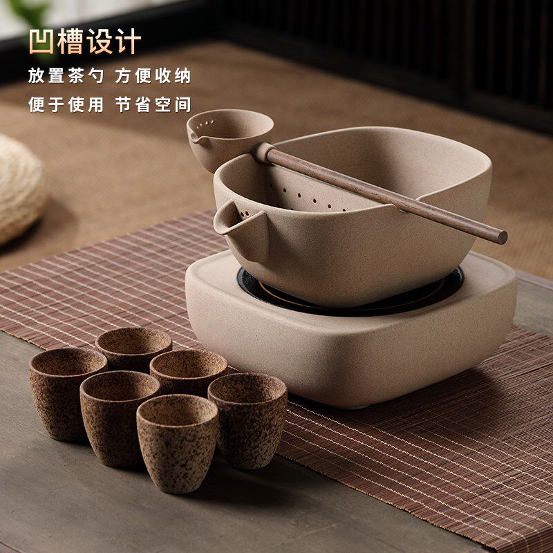 黑茶壶煮茶器陶瓷套装复古安化黑茶家用麦饭石煮茶器煮茶炉电陶炉