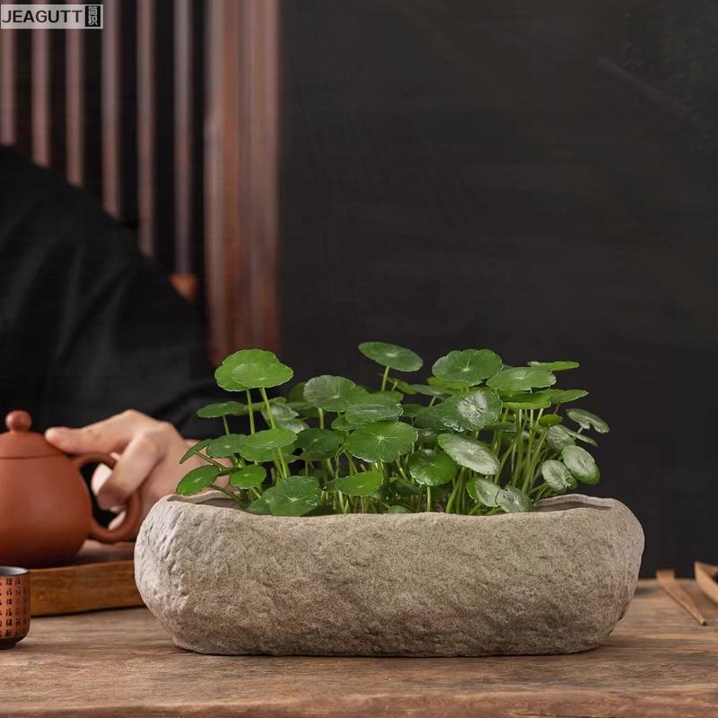 漂亮陶瓷花盆彷石头水培长方形家用水仙花铜钱草碗莲盆栽盆景盆子
