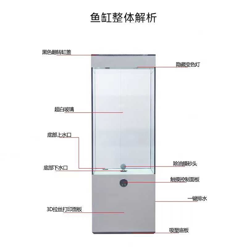 新款金鱼缸客厅落地家用静音超白玻璃立式方形生态底滤水族箱