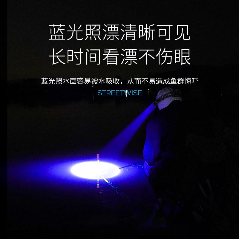 头戴式强光头灯充电感应激光黄蓝光超亮手电筒夜钓鱼专用户外照明