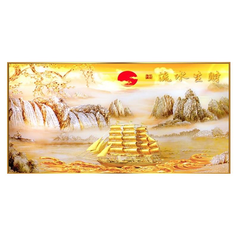 流水生财钻石贴画2026新款客厅一帆风顺满贴钻十字绣点钻画金山水