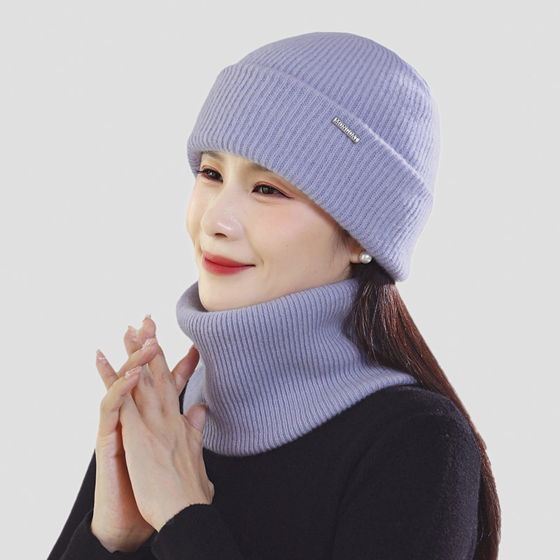 纯羊毛帽子女秋冬中年妈妈帽围脖加厚保暖护耳针织毛线中老年人帽