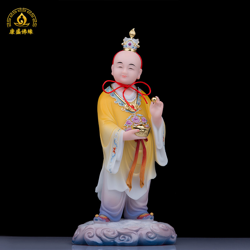 招财进宝童子摆件汉白玉神像运财童子佛像财神护法善财桌面装饰品