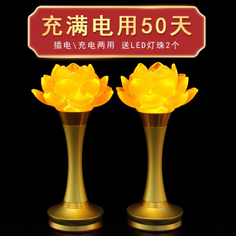 充电水晶莲花灯神台灯佛灯佛前供灯家用长明灯插电LED供佛灯供灯