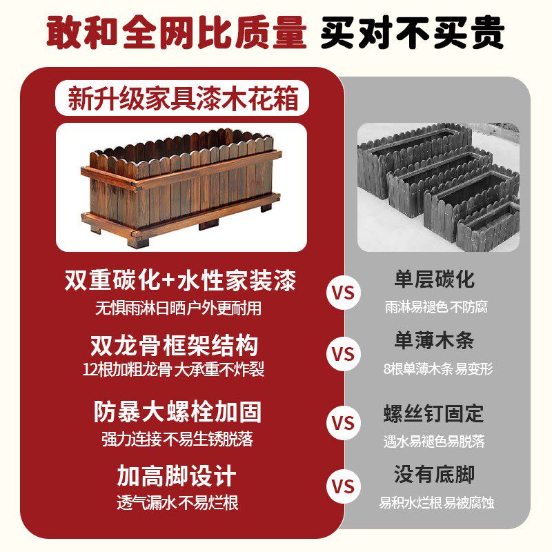 防腐木花箱长方形组合花盆庭院阳台种菜盆多肉花槽实木栅栏种植箱