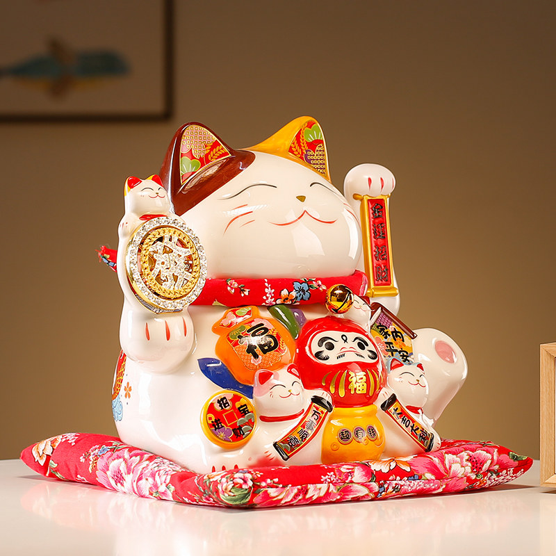 摇手招财猫摆件开业自动招手大号店铺收银台家用办公室玄关装饰品