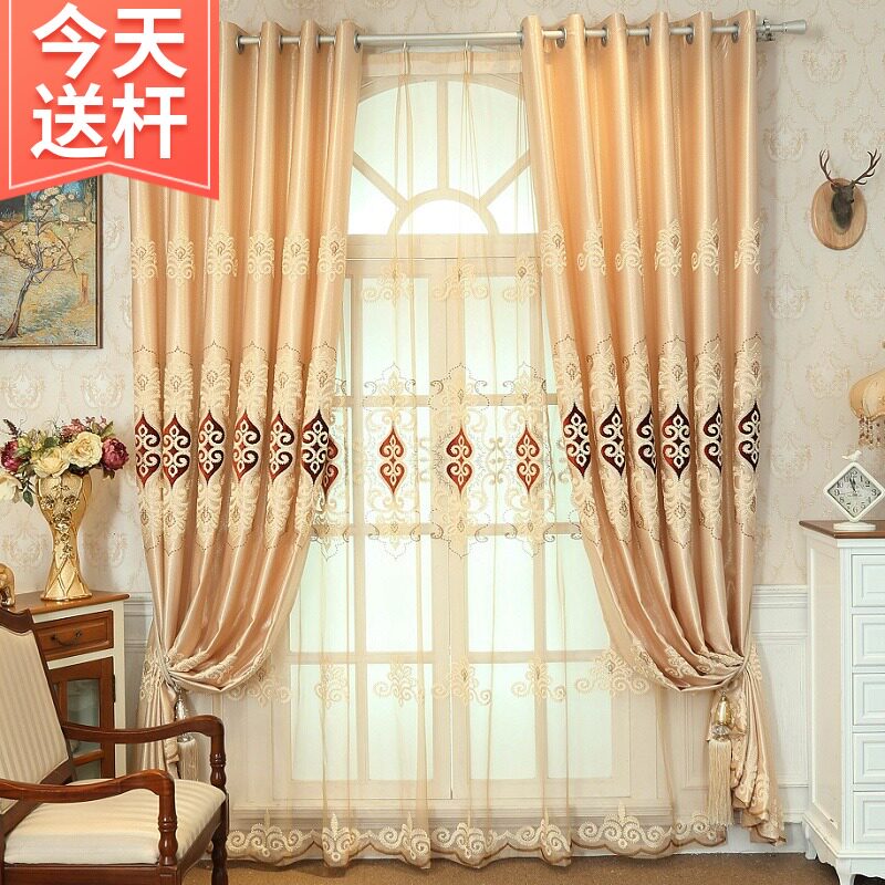 客厅窗帘成品欧式轻奢黄色豪华餐厅阳台卧室遮阳全遮光布隔热防晒
