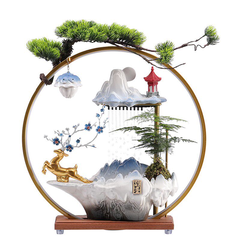 一鹿发财流水摆件循环水客厅办公室吧台桌面装饰摆件乔迁开业礼品