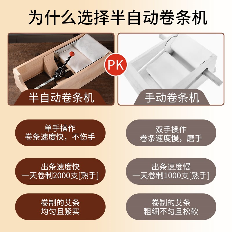 半自动手工卷艾机家用实木可调节艾柱艾绒灸条加工成型制作工器具
