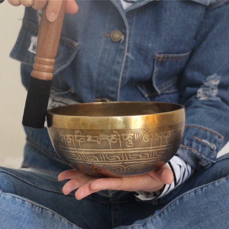 颂钵音疗 纯手工西藏佛音碗铜钵磬SPA理疗钵盂瑜伽钵摆件18cm