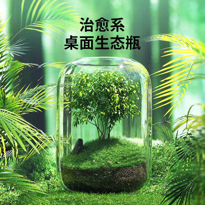 办公室桌面生态瓶自循环微景观免打理微生态玻璃微观鱼缸空瓶造景