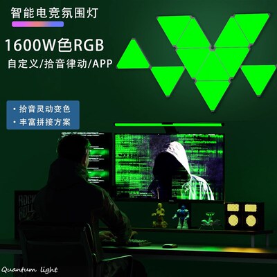 APP智能奇光板RGB量子灯电竞房氛围灯UV定制声控拾音灯蜂窝氛围灯